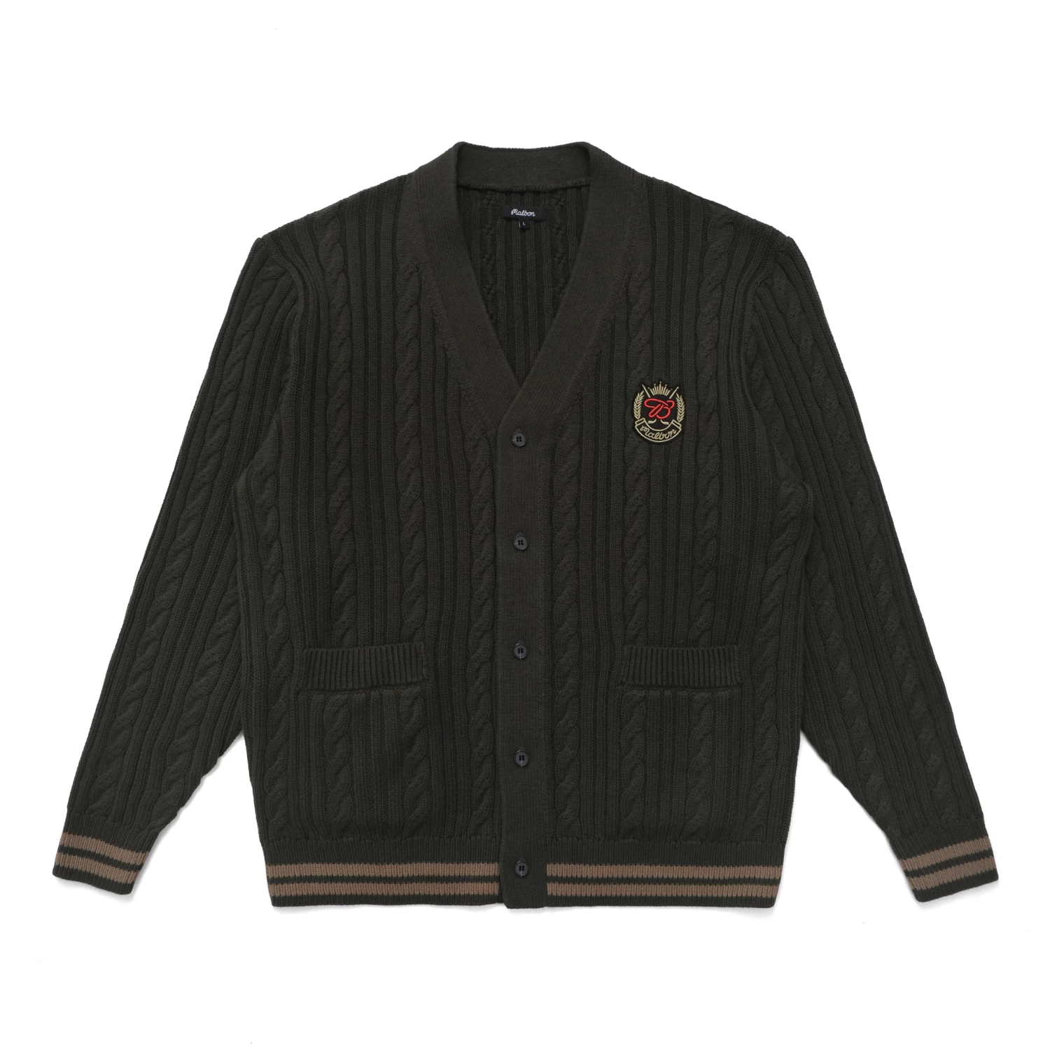 MALBON X BUDWEISER PLAYERS CABLE KNIT CARDIGAN